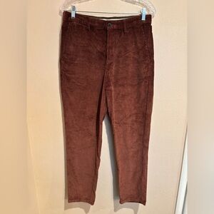 Zara Men's Rich Brown Corduroy Straight Pants, 30 Waist, 27 Inseam